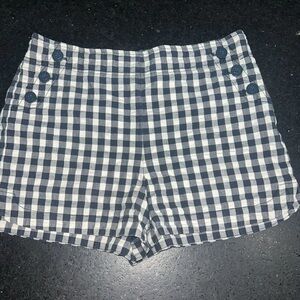 UEC LOFT NAVY BLUE & WHITE Gingham Plaid High Waist Seersucker Material SHORTS 8